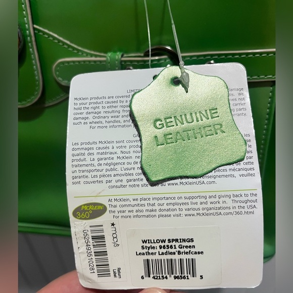 Mclein NWT Leather Briefcase Laptop Bag Willow Springs Series Vibrant Green - Picture 4 of 6